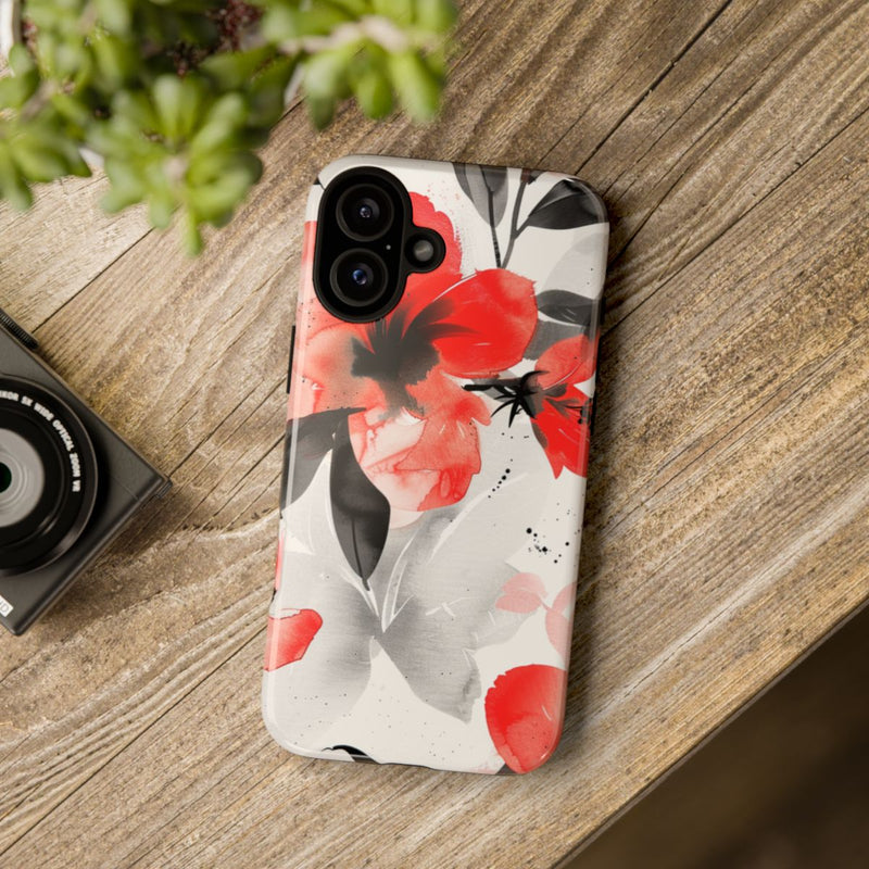 Rood-Zwart Waterverf Bloemenpatroon