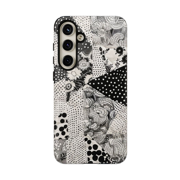 Zwart-Wit Patchwork met Bloemen en Stippen