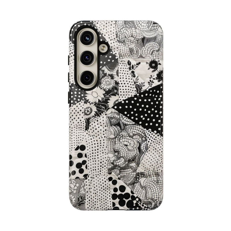 Zwart-Wit Patchwork met Bloemen en Stippen
