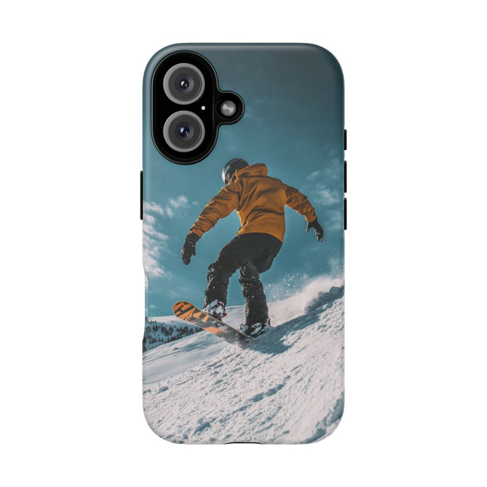 Snowboarder in Gele Jas op Besneeuwde Hellling