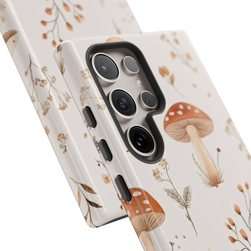 Bruine en Beige Paddenstoelen met Bloemrankenpatroon