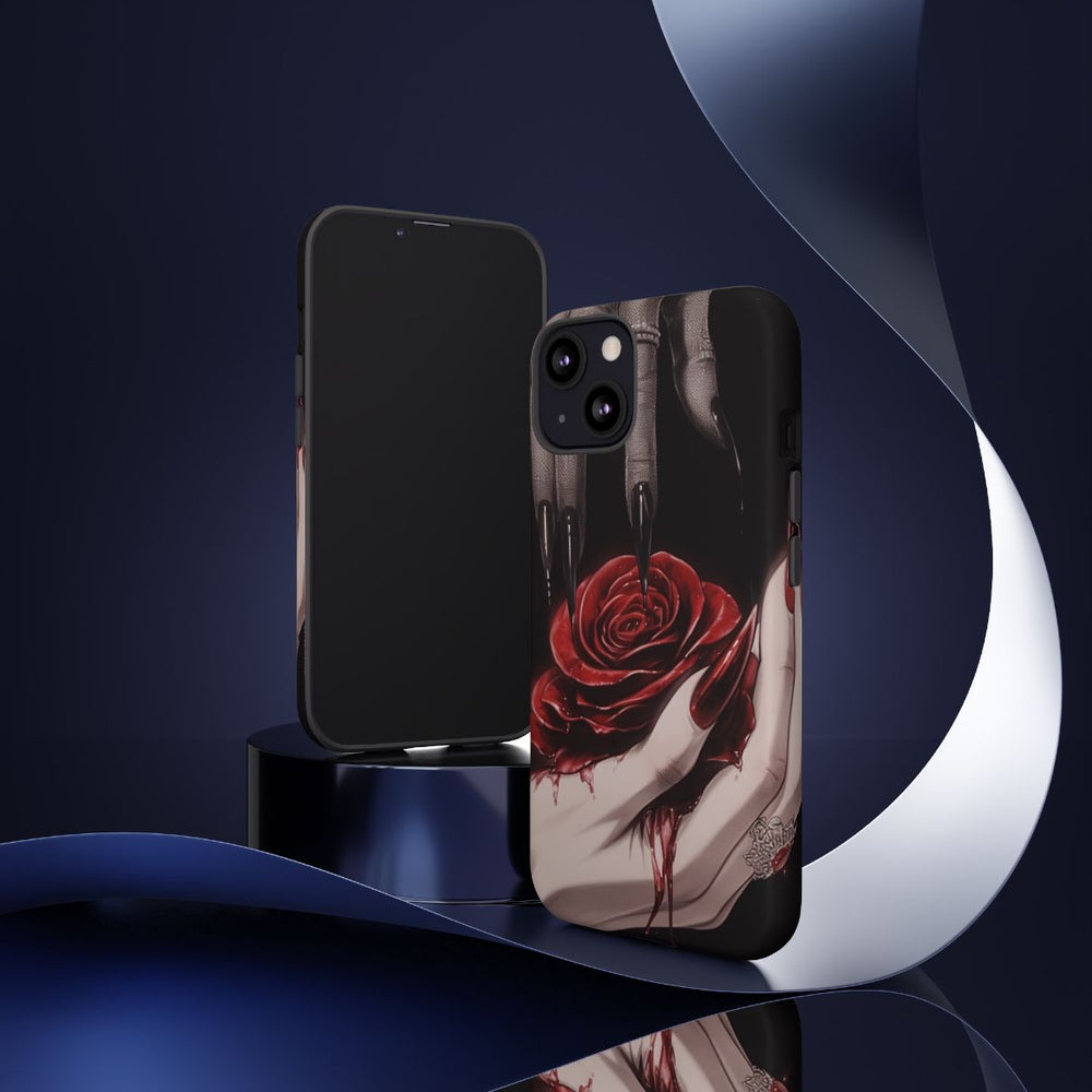 Donkere Gotische Handen met Bloedrode Roos