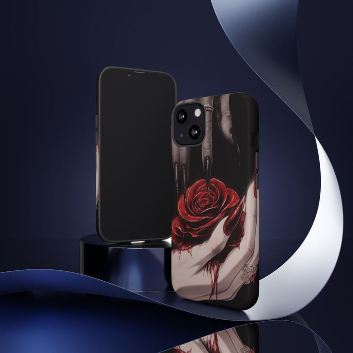 Donkere Gotische Handen met Bloedrode Roos