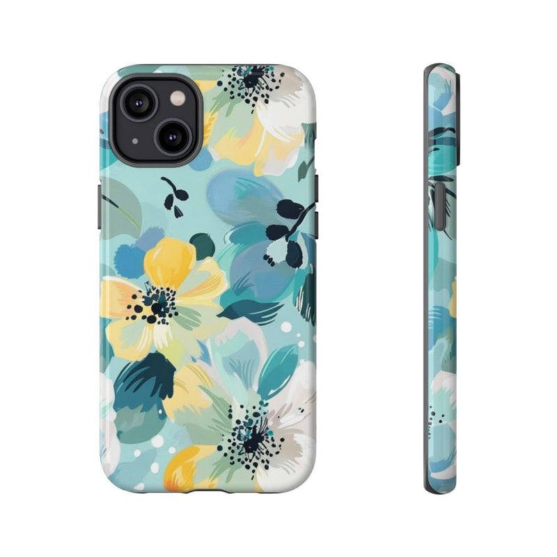 Turquoise Bloemenpatroon met Stippen