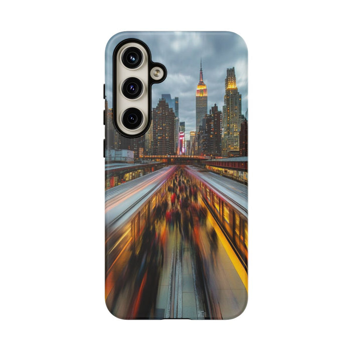 Stedelijke Skyline met Bewegende Metro