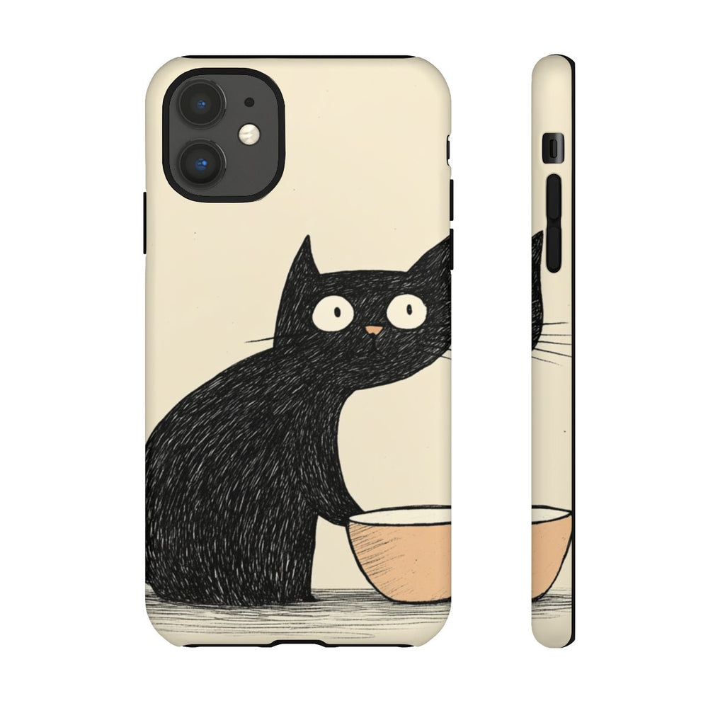 Zwarte Kat met Voerbak Illustratie