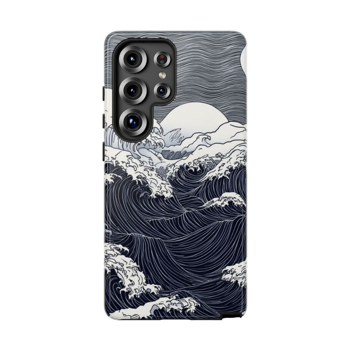 Monochrome Oceaangolven met Maan