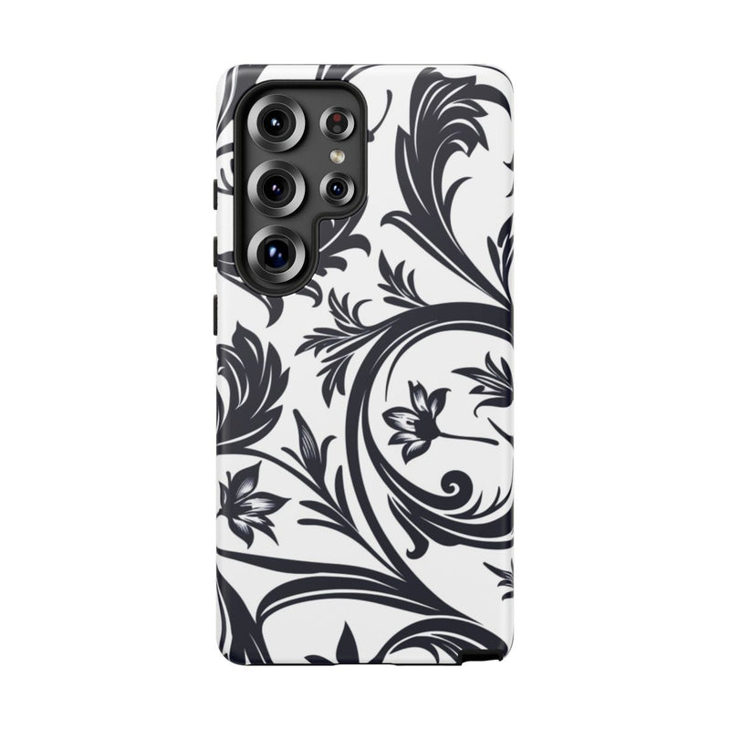 Zwart-Wit Bloemmotief met Sierlijke Krullen