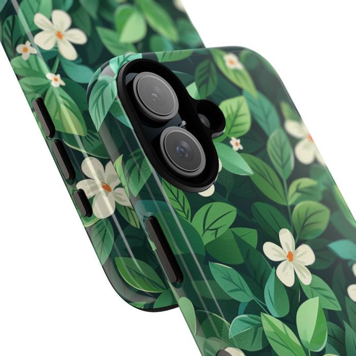 Groene Bladeren en Witte Bloemenpatroon