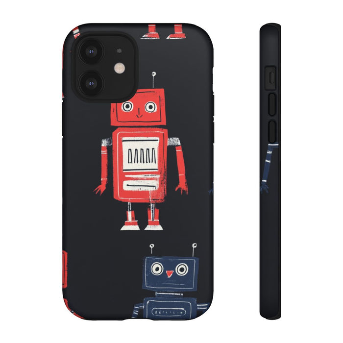 Retro Robotpatroon in Rood en Blauw