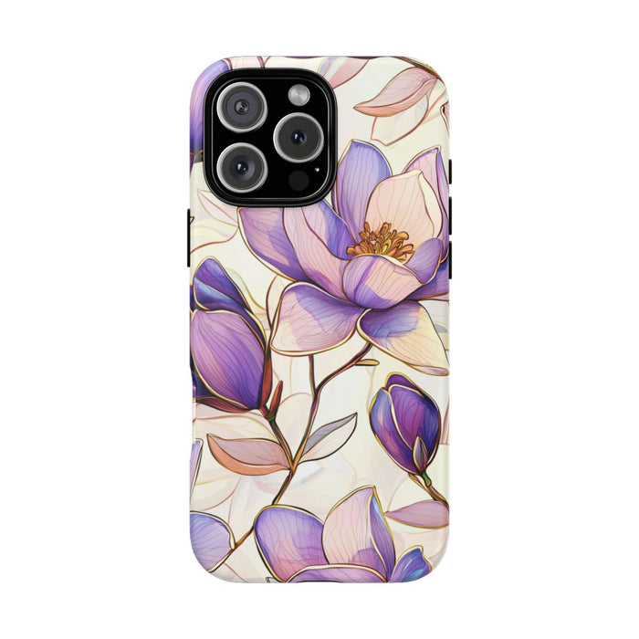 Paarse Magnolia’s in Glas-in-loodpatroon