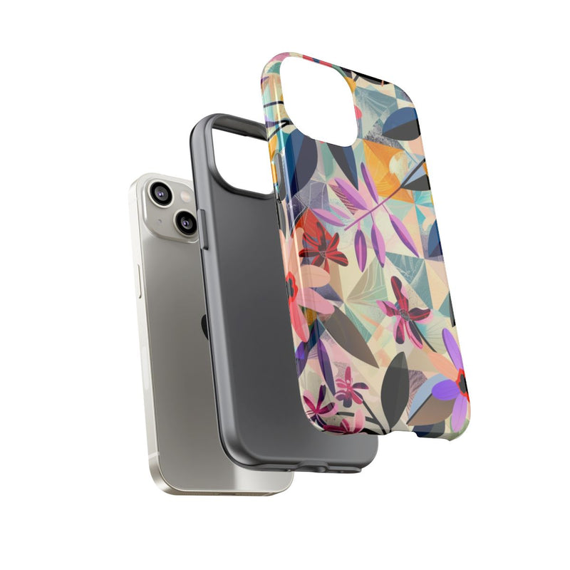 Kleurrijk Bloemenmotief met Geometrisch Patroon