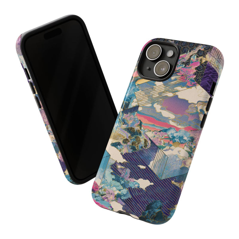 Abstracte Geometrische Landschap met Roze Bomen