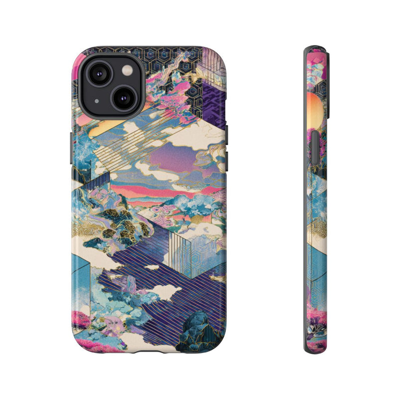 Abstracte Geometrische Landschap met Roze Bomen