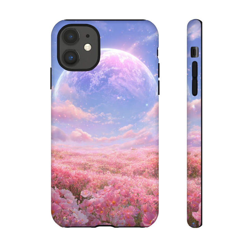 Roze Bloemenveld met Gloeiende Planeet