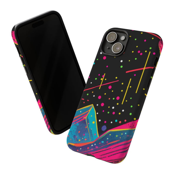 Neon Kosmisch Landschap met Planeten en Zon