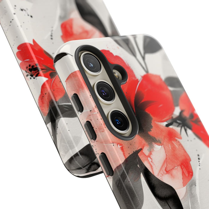 Rood-Zwart Waterverf Bloemenpatroon
