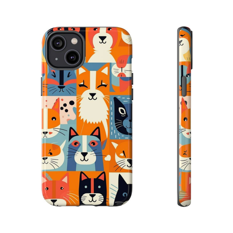 Vrolijke Kattenkopjes in Kleurrijk Patroon