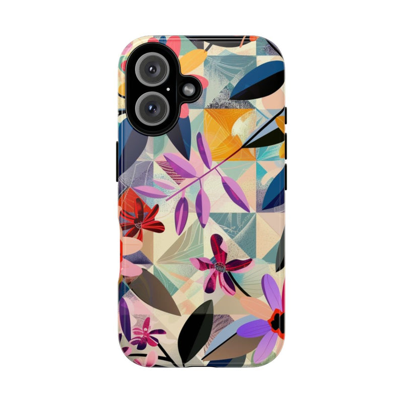 Kleurrijk Bloemenmotief met Geometrisch Patroon