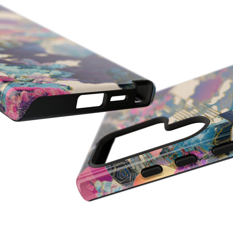 Abstracte Geometrische Landschap met Roze Bomen