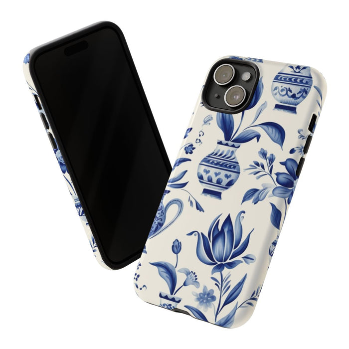 Blauw Bloemmotief met Delfts Vaaspatroon