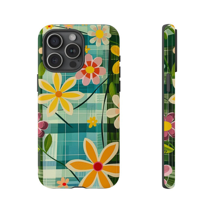 Kleurrijk Retro Bloemenpatroon op Blauwe Achtergrond