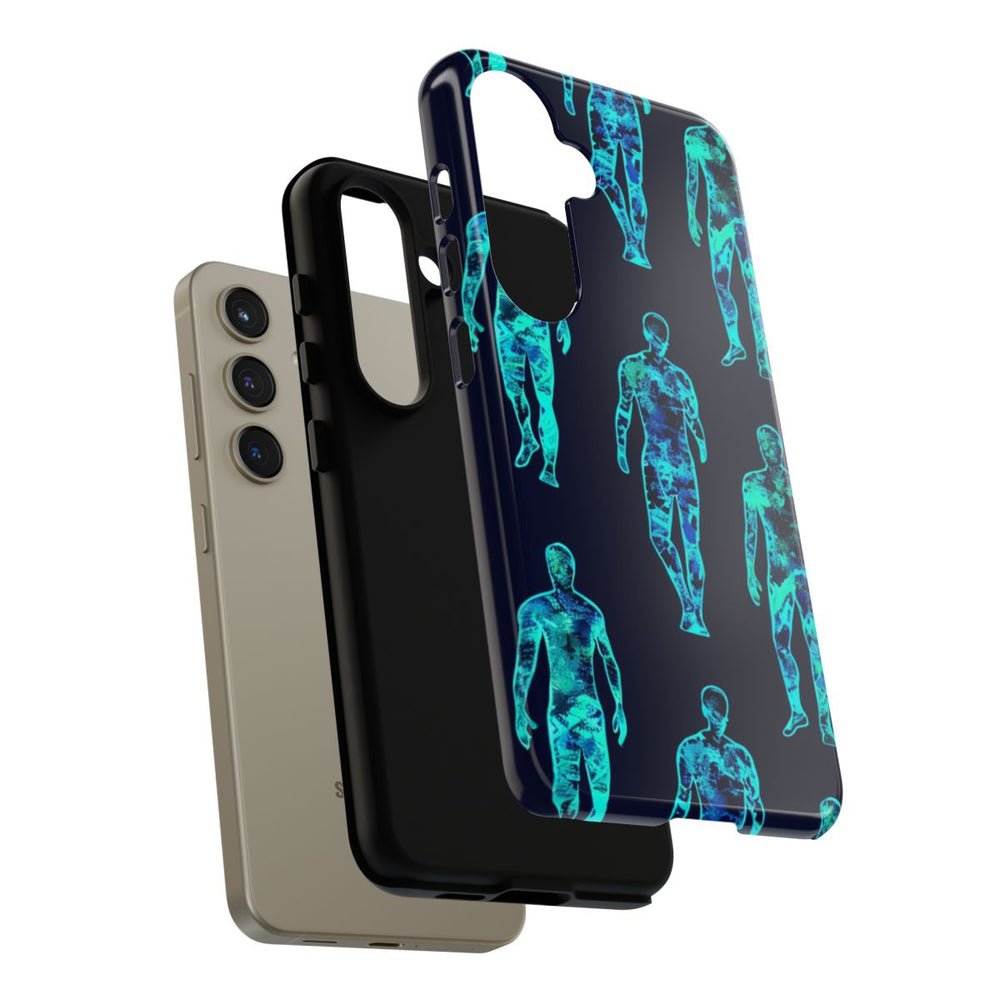 Blauw-Groene Neon Mensfiguren Patroon