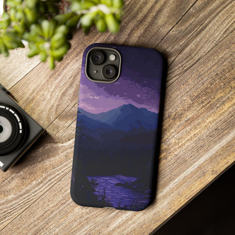 Pixel Art Nachtlandschap met Maan en Rivier