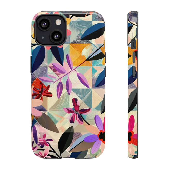 Kleurrijk Bloemenmotief met Geometrisch Patroon