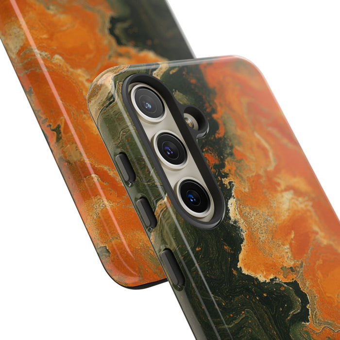 Abstract Patroon in Gebrand Oranje en Olijfgroen