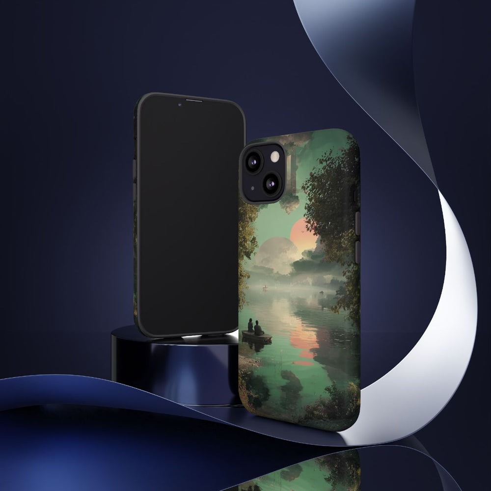 Sprookjesachtig Meerlandschap bij Zonsondergang met Twee Personen in Boot