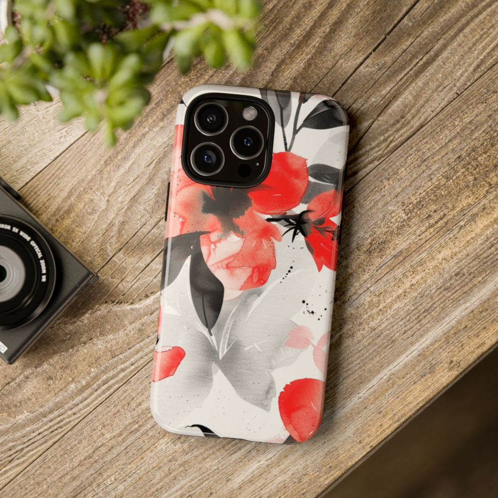 Rood-Zwart Waterverf Bloemenpatroon