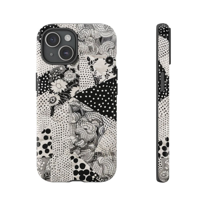 Zwart-Wit Patchwork met Bloemen en Stippen