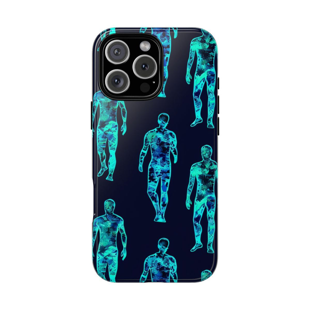 Blauw-Groene Neon Mensfiguren Patroon