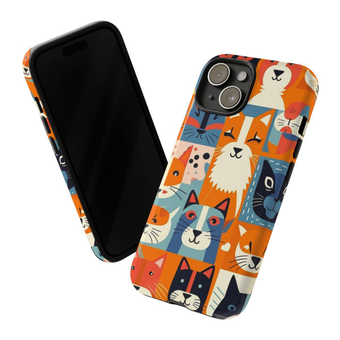 Vrolijke Kattenkopjes in Kleurrijk Patroon