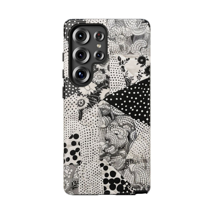 Zwart-Wit Patchwork met Bloemen en Stippen