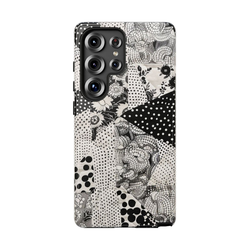 Zwart-Wit Patchwork met Bloemen en Stippen