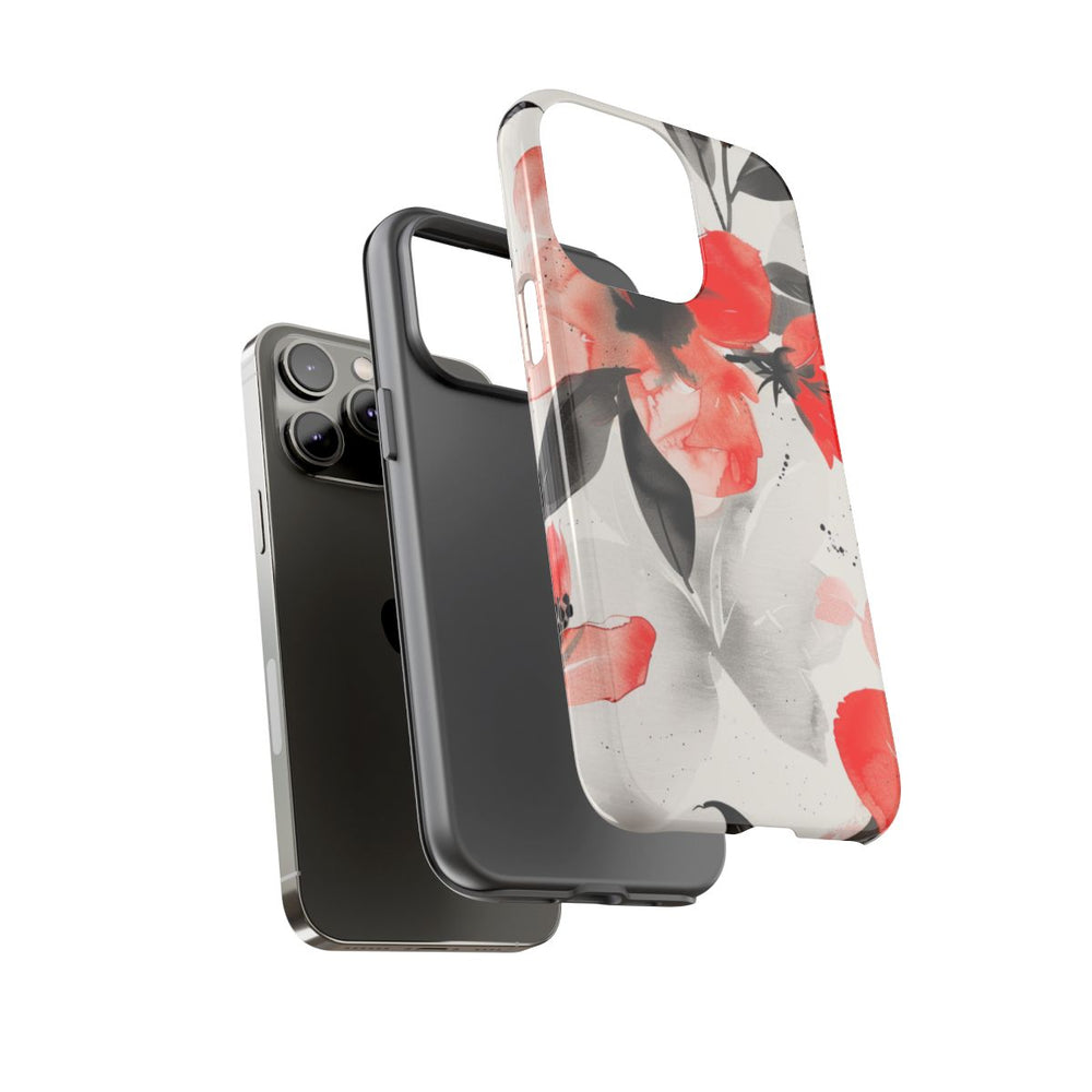 Rood-Zwart Waterverf Bloemenpatroon