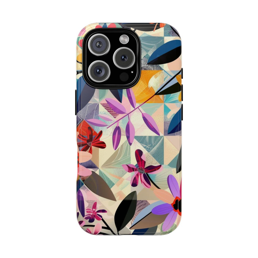 Kleurrijk Bloemenmotief met Geometrisch Patroon