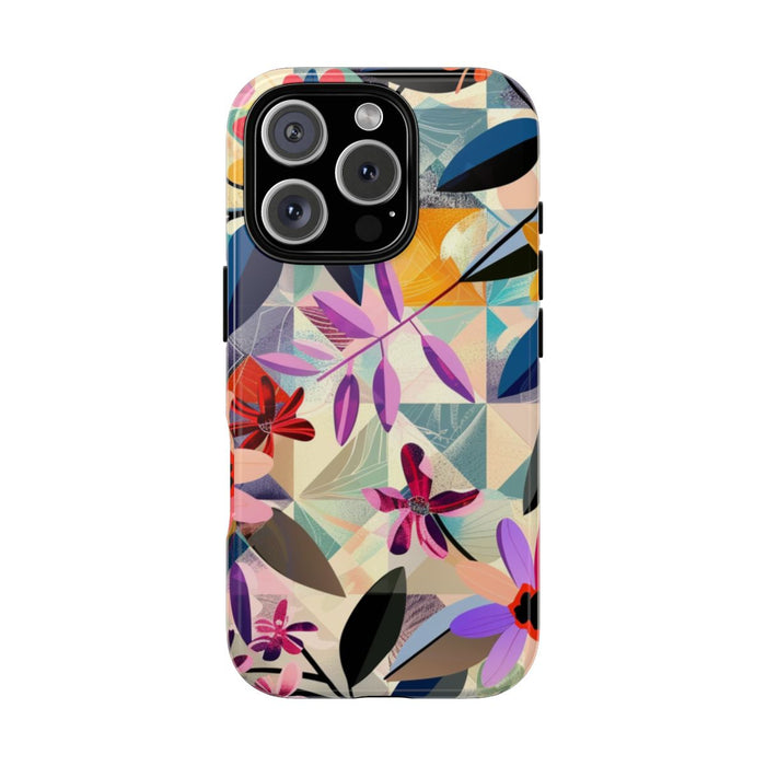 Kleurrijk Bloemenmotief met Geometrisch Patroon