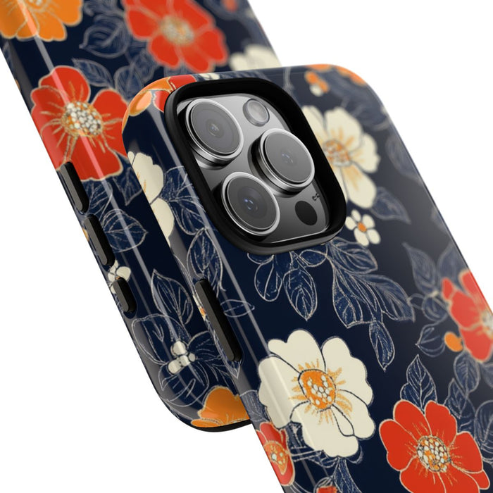 Oranje en Witte Bloemenprint