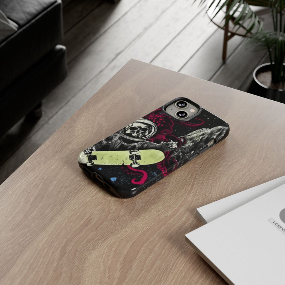 Schedel-Astronaut met Skateboard en Octopus