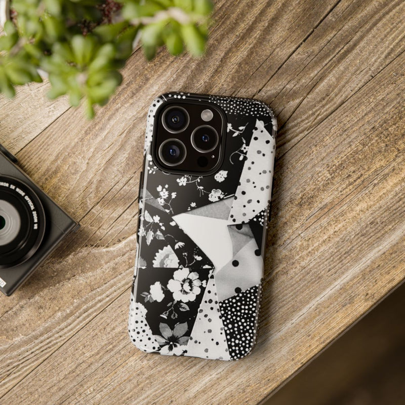 Monochrome Bloemen- en Polkadot Patchwork