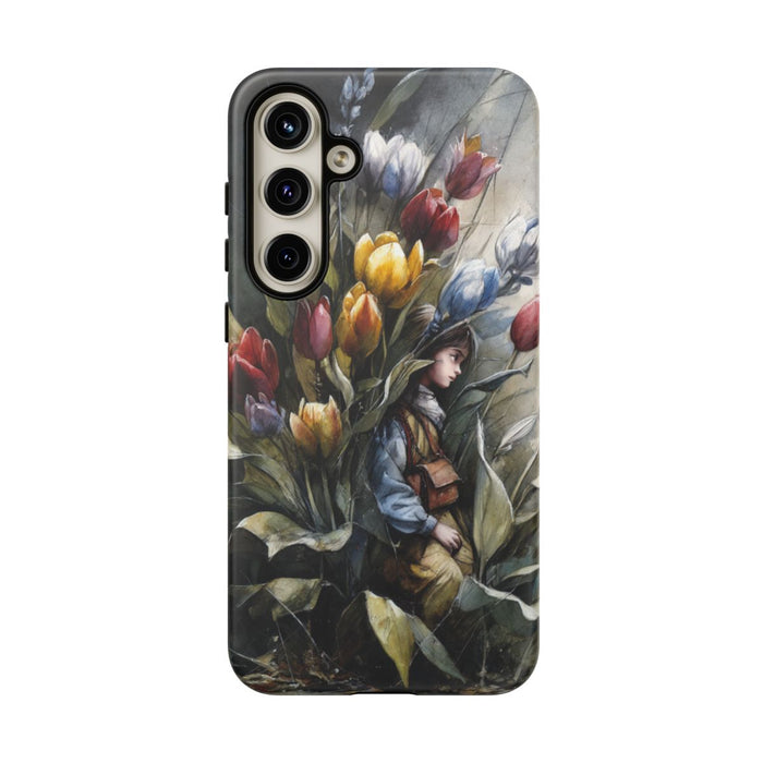 Meisje Tussen Kleurrijke Tulpen Illustratie