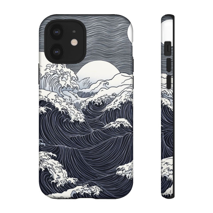 Monochrome Oceaangolven met Maan