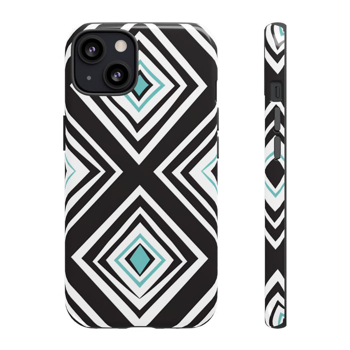 Geometrisch Zwart-Turquoise Diamantpatroon