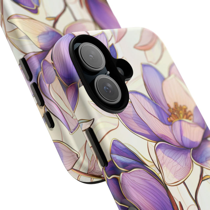 Paarse Magnolia’s in Glas-in-loodpatroon