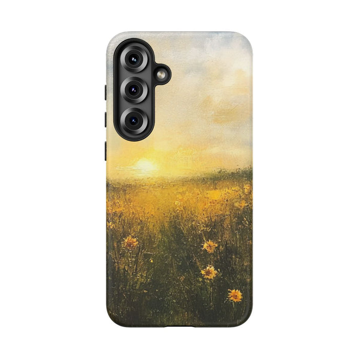 Zonnige Bloemenweide bij Zonsondergang