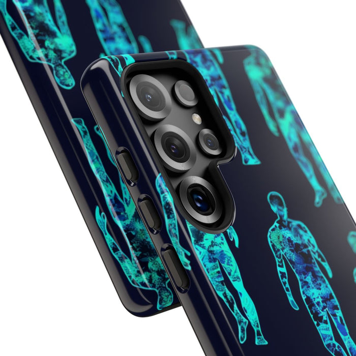 Blauw-Groene Neon Mensfiguren Patroon