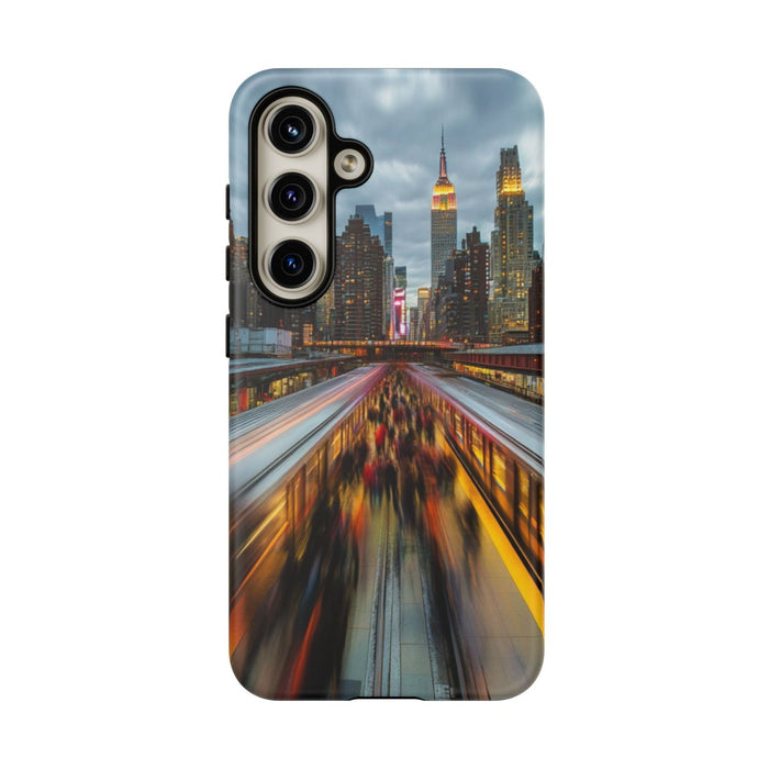 Vervaagd Metroperron met Stedelijke Skyline